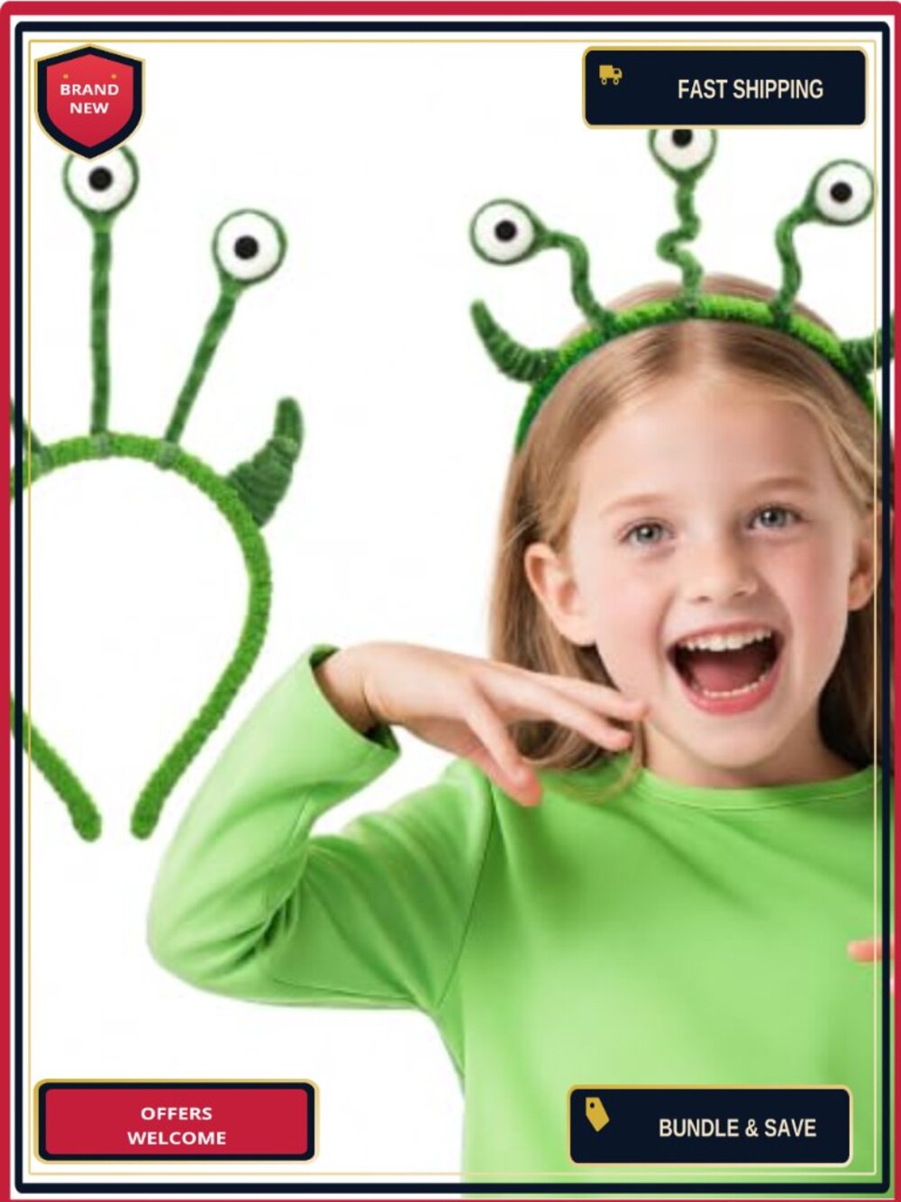 Alien Costume Headband Chenille Stem Three-Eyed Halloween Cosplay